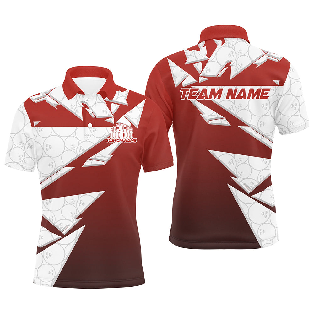 Custom White And Red Bowling Polo Shirts For Men, Bowling League Shirt IPHW8145