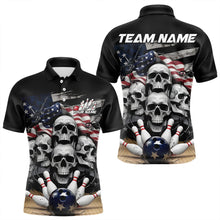 Load image into Gallery viewer, Custom US Flag Skull Bowling Team Polo Shirts For Men, Patriotic Bowling League Shirt IPHW8383