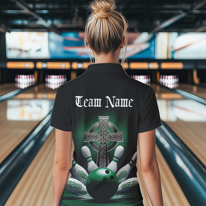 Custom Celtic Cross Faith Bowling Polo Team Shirts For Women, Bowlers Outfits IPHW8574