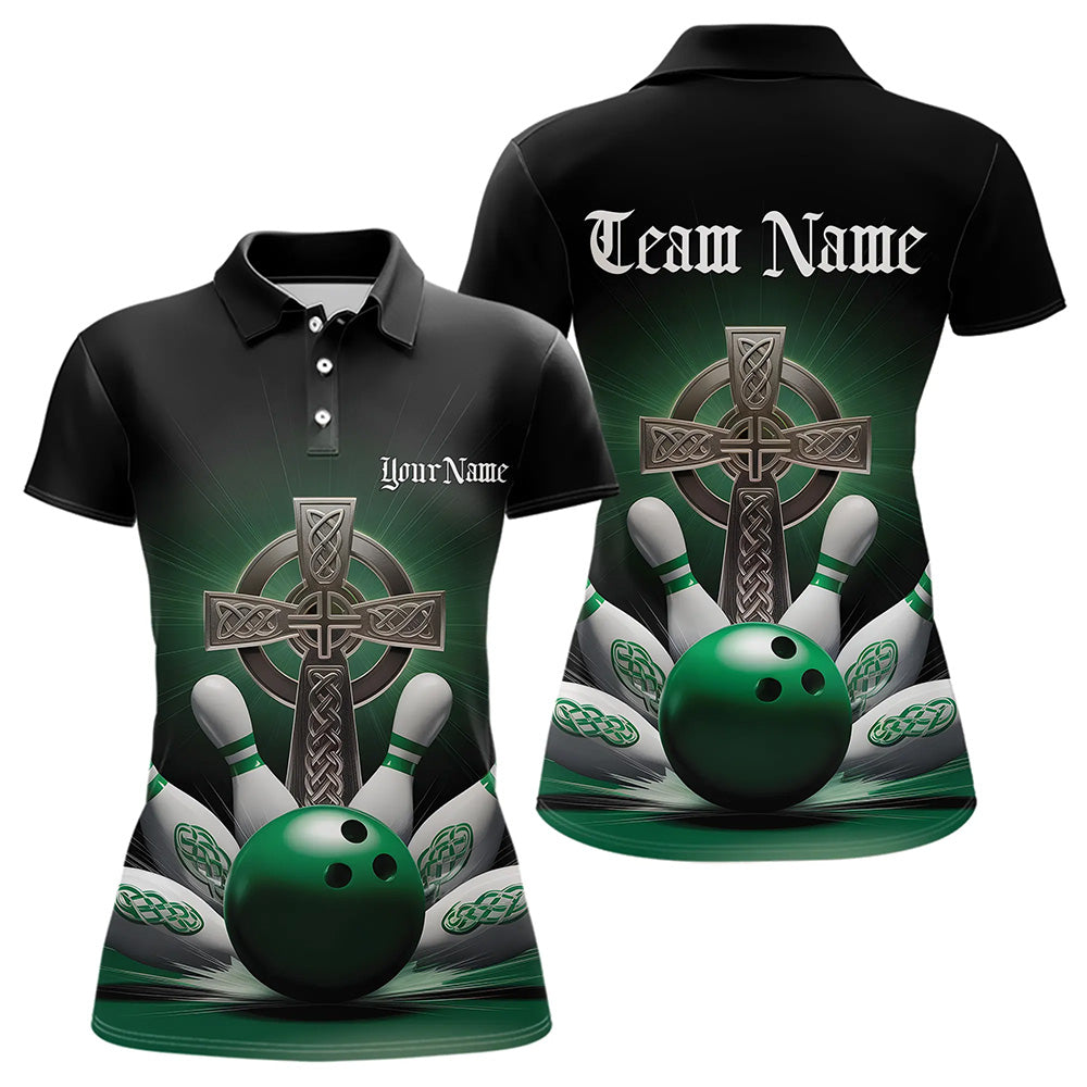 Custom Celtic Cross Faith Bowling Polo Team Shirts For Women, Bowlers Outfits IPHW8574