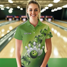 Load image into Gallery viewer, Custom Green Shamprock Saint Patricks Bowling Womens Polo Shirts, Lucky Bowling Team Shirt IPHW8578