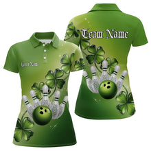 Load image into Gallery viewer, Custom Green Shamprock Saint Patricks Bowling Womens Polo Shirts, Lucky Bowling Team Shirt IPHW8578