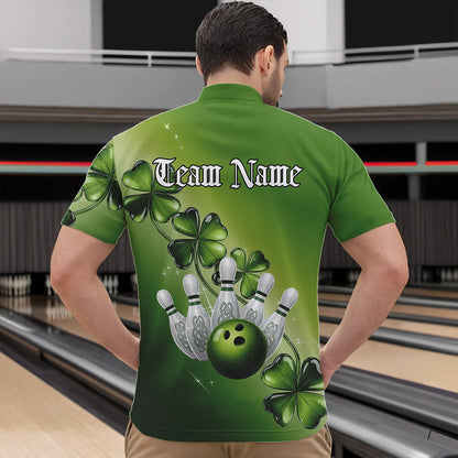 Custom Green Shamprock Saint Patricks Bowling Quarter-Zip Shirts For Men, Lucky Bowling Team Shirt IPHW8578