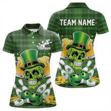 Load image into Gallery viewer, Custom Funny Saint Patricks Day Skull And Beer Bowling Womens Polo Shirt, Lucky Team Shirt IPHW8579