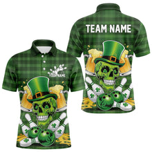 Load image into Gallery viewer, Custom Funny Saint Patricks Day Skull And Beer Bowling Polo Shirt For Men, Lucky Team Shirt IPHW8579