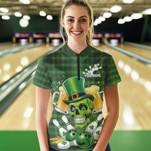 Load image into Gallery viewer, Custom Funny Saint Patricks Day Skull And Beer Bowling Team Womens Quarter-Zip Shirt IPHW8579