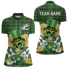 Load image into Gallery viewer, Custom Funny Saint Patricks Day Skull And Beer Bowling Team Womens Quarter-Zip Shirt IPHW8579