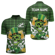 Load image into Gallery viewer, Custom Funny Saint Patricks Day Skull And Beer Bowling Quarter-Zip Shirt For Men, Lucky Team Shirt IPHW8579