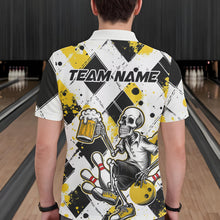 Load image into Gallery viewer, Custom Yellow Argyle Pattern Funny Skeleton Bowling And Beer Men Polo Shirts, Team Outfit IPHW8892