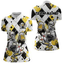 Load image into Gallery viewer, Custom Yellow Argyle Pattern Funny Skeleton Bowling And Beer Women Quarter-Zip Shirts IPHW8892