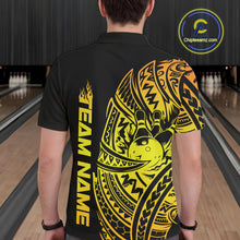Load image into Gallery viewer, Custom Black And Gold Polynesian Tribal Bowling Men Shirt, Maori Bowling League Shirt IPHW10969