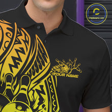 Load image into Gallery viewer, Custom Black And Gold Polynesian Tribal Bowling Men Shirt, Maori Bowling League Shirt IPHW10969