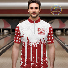 Load image into Gallery viewer, Custom Red American Flag Patriotic Bowling Men Quarter-Zip Shirt front view