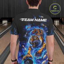 Load image into Gallery viewer, Custom Blue Fire Flame Tiger Bowling Team Polo Shirts For Men, Tiger Bowling Jerseys IPHW9481
