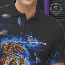 Load image into Gallery viewer, Custom Blue Fire Flame Tiger Bowling Team Polo Shirts For Men, Tiger Bowling Jerseys IPHW9481