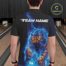 Load image into Gallery viewer, Custom Blue Fire Flame Tiger Bowling Team Polo Shirts For Men, Tiger Bowling Jerseys IPHW9483
