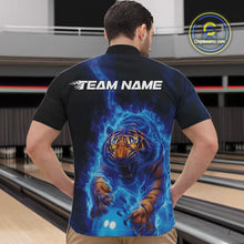 Load image into Gallery viewer, Custom Blue Fire Flame Tiger Bowling Team Quarter-Zip Shirts For Men, Tiger Bowling Jerseys IPHW9483