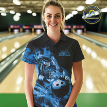 Load image into Gallery viewer, Custom Blue Fire Flame Tiger Bowling Jerseys, Bowling Team Women Polo Shirts IPHW9487