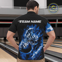Load image into Gallery viewer, Custom Blue Fire Flame Tiger Bowling Jerseys, Bowling Team Men Quarter-Zip Shirts IPHW9487