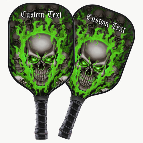 Custom Green Flame Skull Pickleball Paddle For Men And Women, Halloween Pickleball Paddles Pickleball Gifts IPHW7478