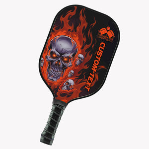 Black And Orange Flame Skull Customized Pickleball Paddle With Names, Team Pickleball Paddles Halloween Gifts IPHW7479