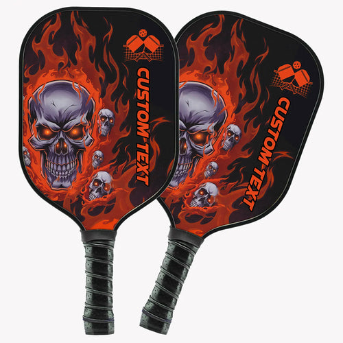 Black And Orange Flame Skull Customized Pickleball Paddle With Names, Team Pickleball Paddles Halloween Gifts IPHW7479