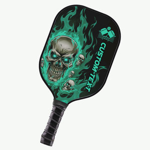 Black And Green Flame Skull Customized Pickleball Paddle With Names, Team Pickleball Paddles Halloween Gifts IPHW7480