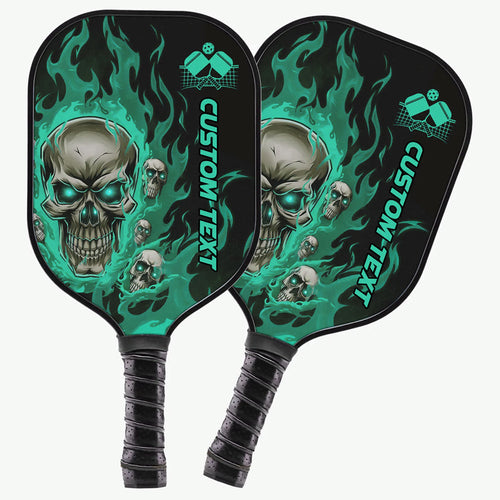 Black And Green Flame Skull Customized Pickleball Paddle With Names, Team Pickleball Paddles Halloween Gifts IPHW7480