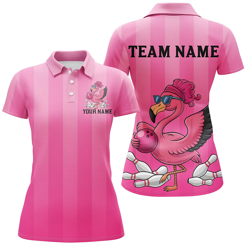 Custom Funny Flamingo Women's Bowling Shirts, Cute Bowling Team Shirt Bowler Outfits IPHW7729