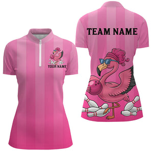 Custom Funny Flamingo Women's Bowling Shirts, Cute Bowling Team Shirt Bowler Outfits IPHW7729