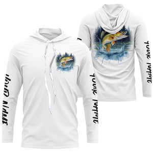 Watercolor Walleye Fishing Custom Long Sleeve Fishing Shirts, Walleye Tournament Fishing Shirt IPHW7962