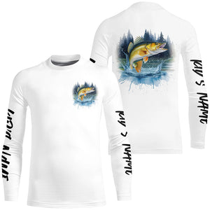 Watercolor Walleye Fishing Custom Long Sleeve Fishing Shirts, Walleye Tournament Fishing Shirt IPHW7962