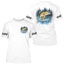 Load image into Gallery viewer, Watercolor Walleye Fishing Custom Long Sleeve Fishing Shirts, Walleye Tournament Fishing Shirt IPHW7962