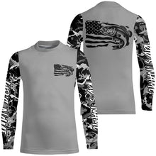 Load image into Gallery viewer, Gray Camo Us Flag Largemouth Bass Custom Patrotic Long Sleeve Fishing Shirt, Bass Fishing Jersey IPHW7965