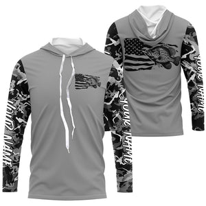 Gray Camo Us Flag Crappie Custom Patrotic Long Sleeve Fishing Shirt, Crappie Fishing Jersey IPHW7966