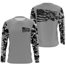 Load image into Gallery viewer, Gray Camo Us Flag Crappie Custom Patrotic Long Sleeve Fishing Shirt, Crappie Fishing Jersey IPHW7966