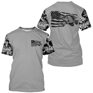 Gray Camo Us Flag Crappie Custom Patrotic Long Sleeve Fishing Shirt, Crappie Fishing Jersey IPHW7966