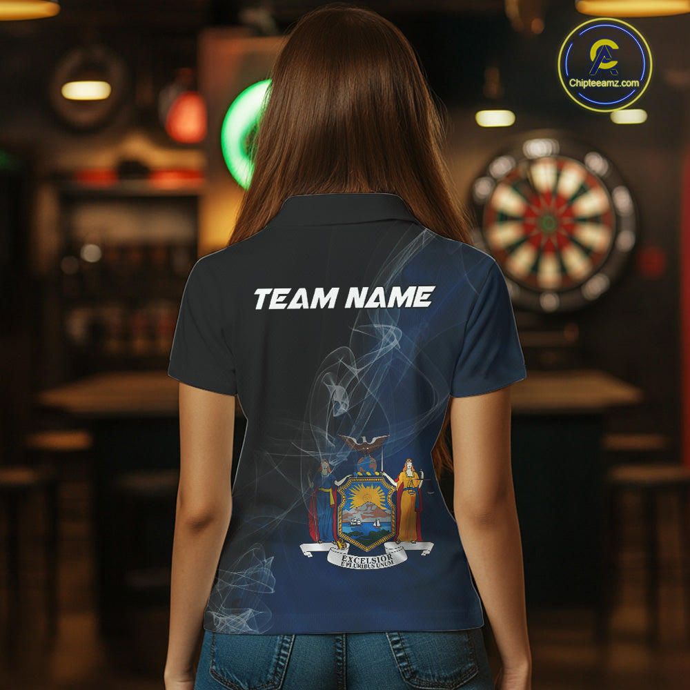 Custom Smoke Flame New York Flag Patriotic Darts Shirt For Women, Dart League Team Jerseys IPHW10742