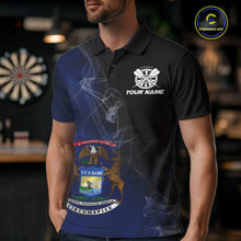 Load image into Gallery viewer, Custom Smoke Flame Michigan Flag Patriotic Darts Shirt For Men, Dart League Team Jerseys IPHW10743