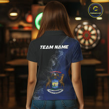Load image into Gallery viewer, Custom Smoke Flame Michigan Flag Patriotic Darts Shirt For Women, Dart League Team Jerseys IPHW10743