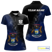 Load image into Gallery viewer, Custom Smoke Flame Michigan Flag Patriotic Darts Shirt For Women, Dart League Team Jerseys IPHW10743