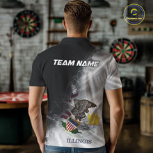 Load image into Gallery viewer, Custom Smoke Flame Illinois Flag Patriotic Darts Shirt For Men, Dart League Team Jerseys IPHW10744
