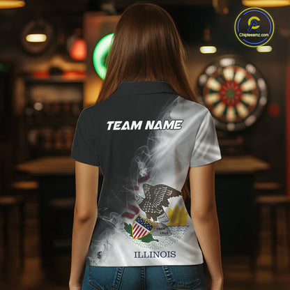 Custom Smoke Flame Illinois Flag Patriotic Darts Shirt For Women, Dart League Team Jerseys IPHW10744