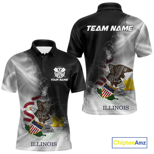 Custom Smoke Flame Illinois Flag Patriotic Darts Shirt For Men, Dart League Team Jerseys IPHW10744