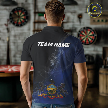 Custom Smoke Flame Pennsylvania Flag Patriotic Darts Shirt For Men, Dart League Team Jerseys IPHW10745