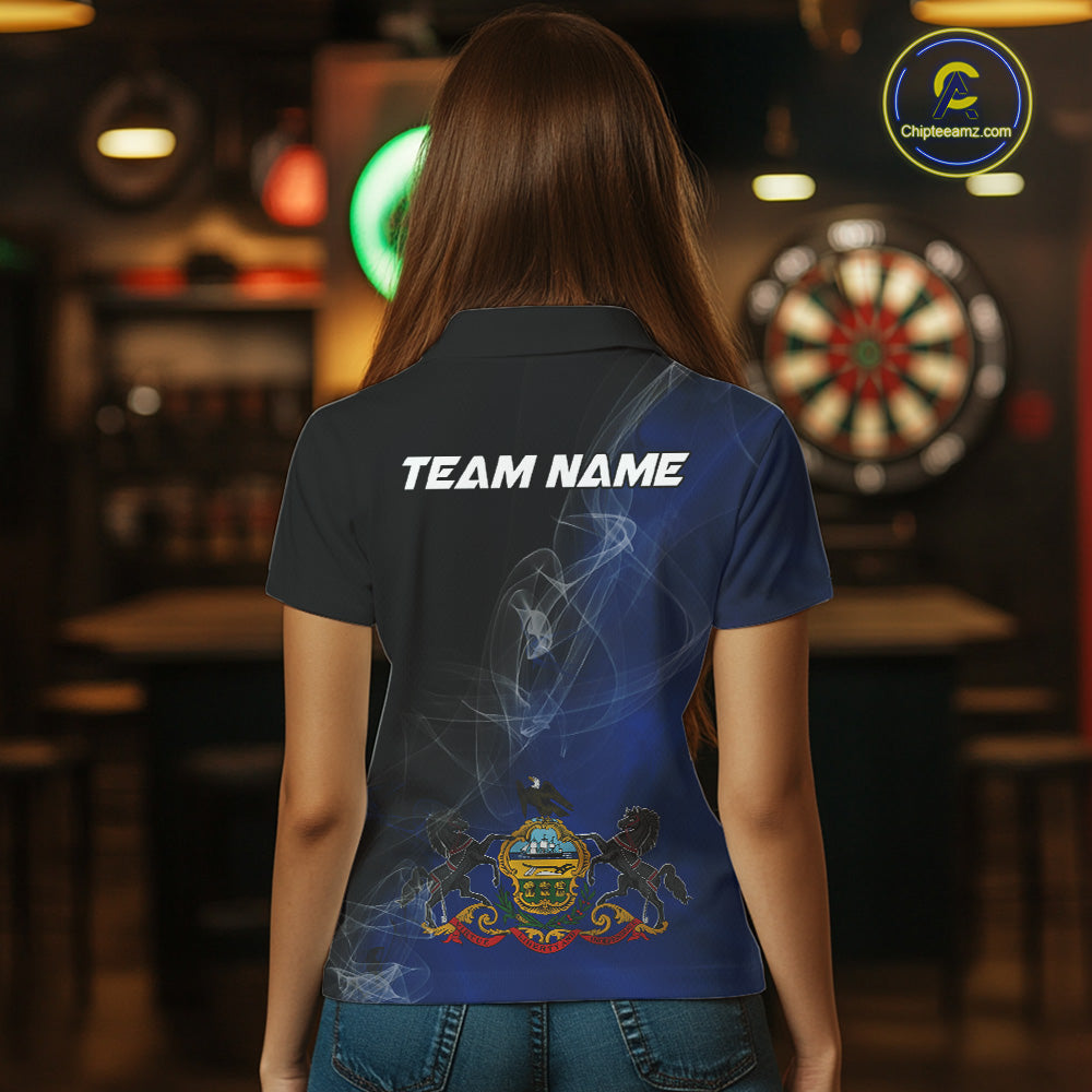 Custom Smoke Flame Pennsylvania Flag Patriotic Darts Shirt For Women, Dart League Team Jerseys IPHW10745