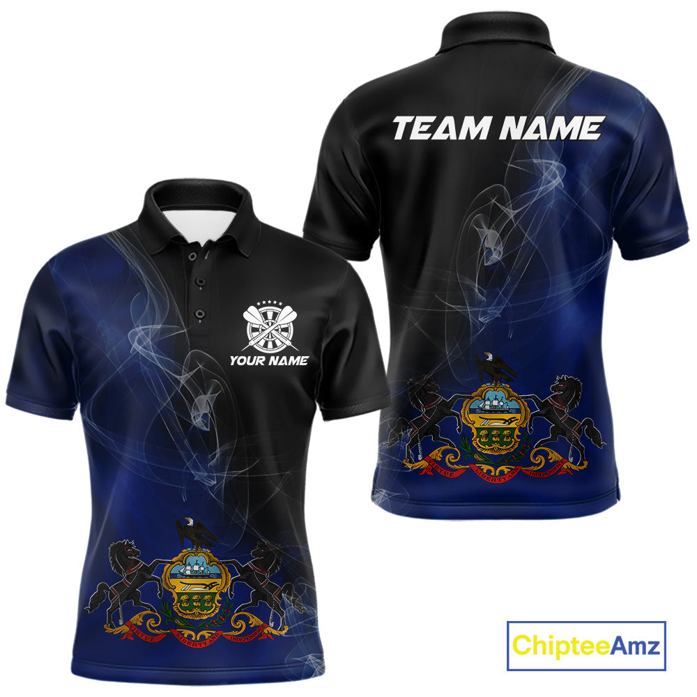 Custom Smoke Flame Pennsylvania Flag Patriotic Darts Shirt For Men, Dart League Team Jerseys IPHW10745
