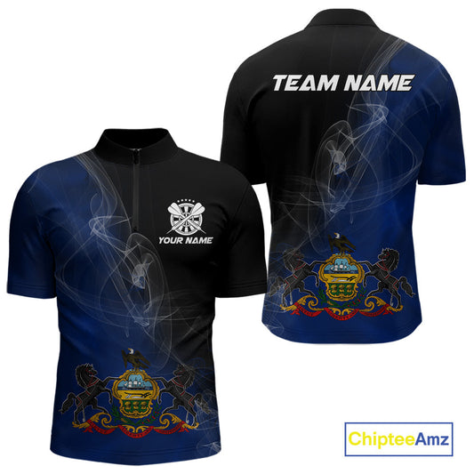 Custom Smoke Flame Pennsylvania Flag Patriotic Darts Shirt For Men, Dart League Team Jerseys IPHW10745
