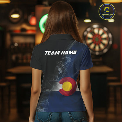 Custom Smoke Flame Colorado Flag Patriotic Darts Shirt For Women, Dart League Team Jerseys IPHW10746