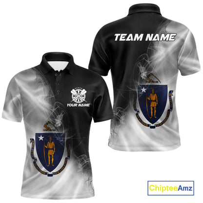 Custom Smoke Flame Massachusetts Flag Patriotic Darts Shirt For Men, Dart League Team Jerseys IPHW10747
